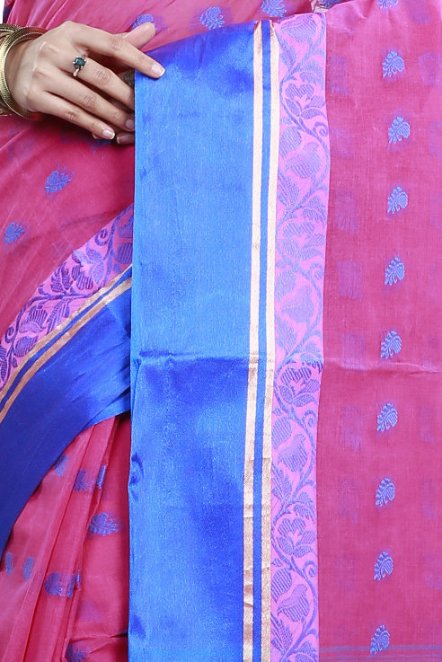 Pink Pure Cotton Sukla_Velvet Tant Saree (796)